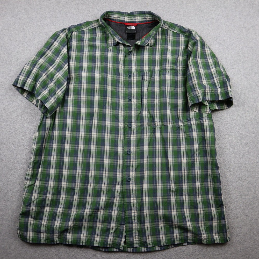 The North Face Shirt Mens XL Plaid Green Short Sleeve Button Down Technical